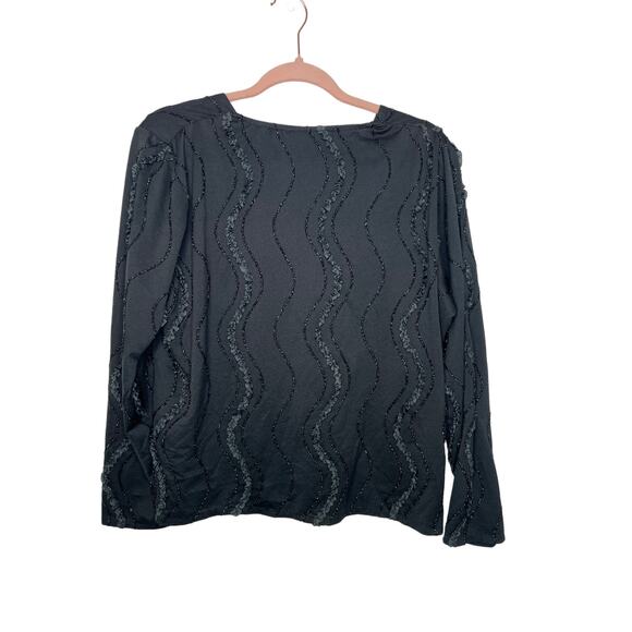 Vintage Olga Santoni Black Long Sleeve Pullover Embellished Blouse Top Size L - Picture 2 of 6